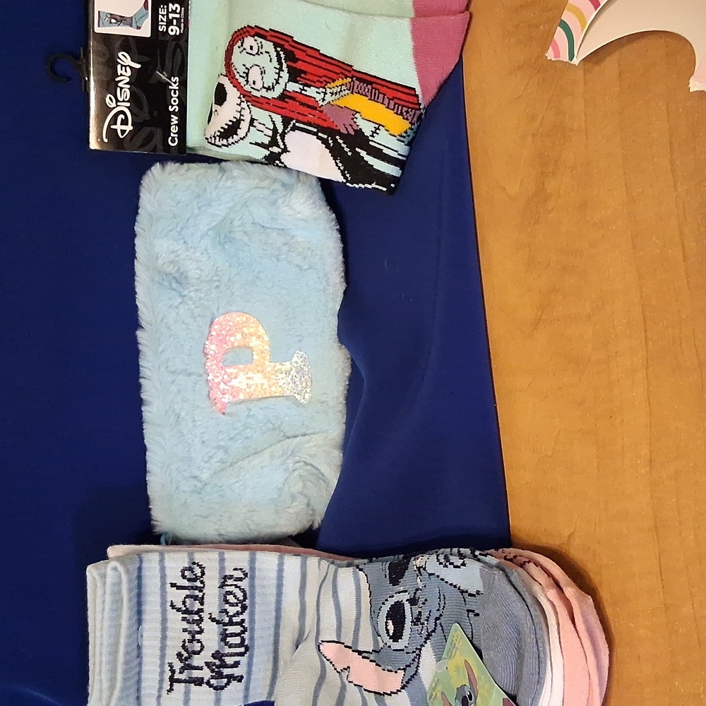 Disney Adult Socks and Pouch Set - Blue, Black, and Multi-Color